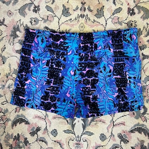 Vintage Herrengröße L Kordelzug Taille 39-Zoll-Taille Blau, Schwarz und Rosa Badehose