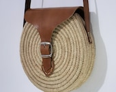 Moroccan Raffia Cross-Body Bag, Raffia Handbag, Leather Bag, Raffia Beach Bag, Eco Natural, Boho Bag, Summer Bag, Small Bag, Ethnic Bag