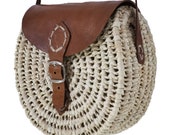 Moroccan Raffia Cross-Body Bag, Raffia Handbag, Leather Bag, Raffia Beach Bag, Eco Natural, Boho Bag, Summer Bag, Small Bag, Ethnic Bag