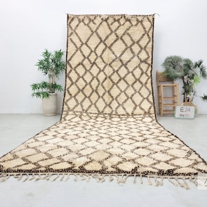 DIAMOND DESIGN RUG 6x16, Large Moroccan Rug, Timeless Beni Ourain Rug, Cream & Brown Wool Rug, Authentic Berber Carpet, Handwoven Area Rug.