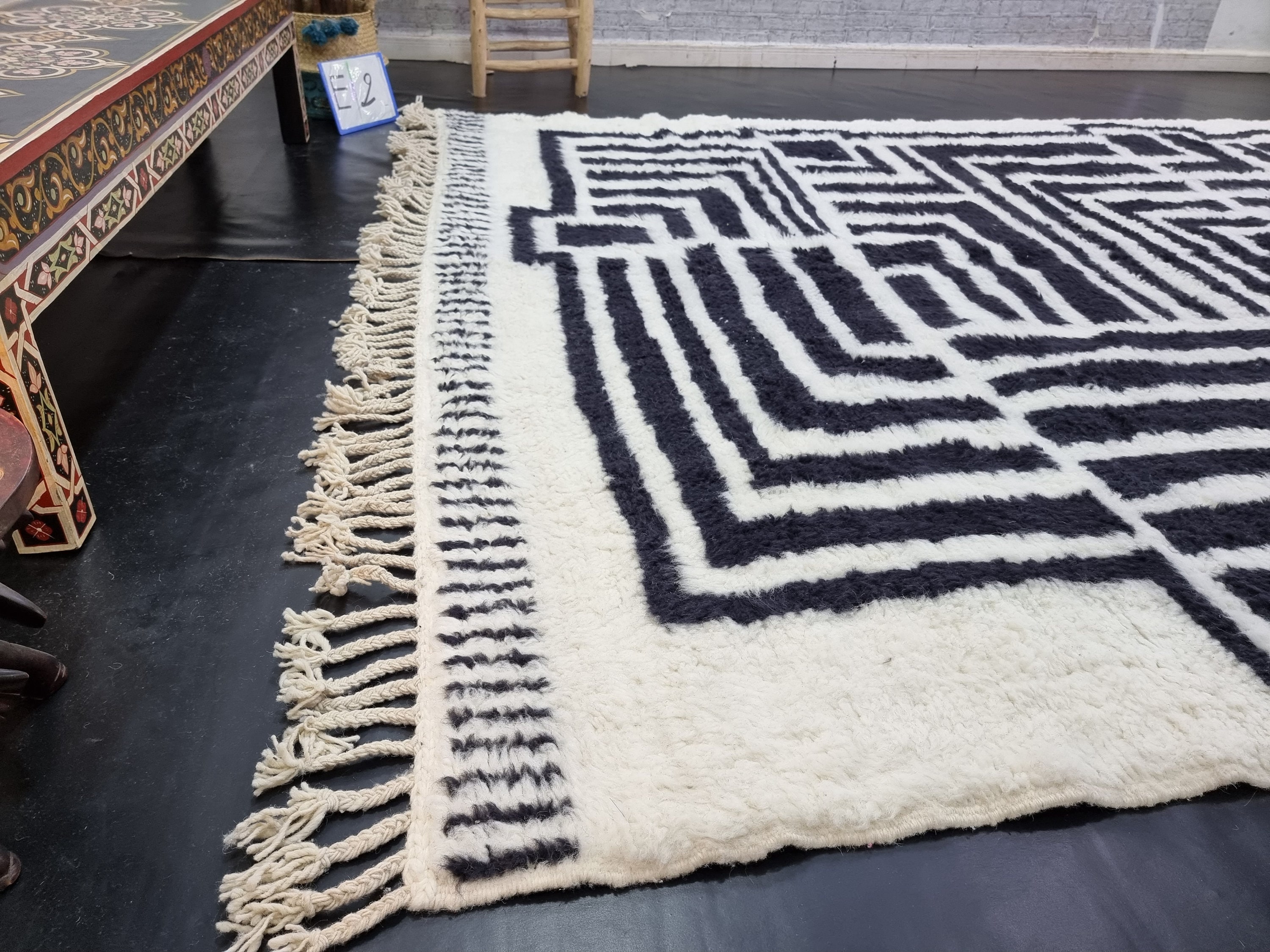 PRETTY MOROCCAN RUG, Handmade Beni Ourain Rug, Boho Black & White