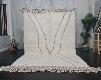 AUTENTISK MAROCKANSK MATTA, marockansk Beni Ouarain, geometrisk matta, vit & beige matta, handgjord ullmatta, marockansk berbermatta, marockansk matta.