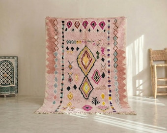 PINK CARPET, Handcrafted Moroccan Rug, Geometric Pattern Wool Rug, Cute Beni Ourain Rug, Custom Size Berber Carpet, Blush Area Rug.