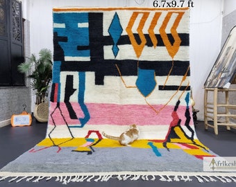 CONTEMPORARY WOOL RUG, Moroccan Beniourain Rug 6x9, Gray and White Rug, Abstract Rug, Area Rug, Handwoven Rug, Berber Rug, Sheep Wool Rug.