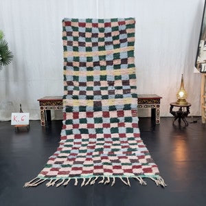 CUTE VINTAGE RUG, Moroccan 3x7 Rug, Berber Rug, Checkered Rug, Green & Maroon Rug, Vintage Cotton Rug, Area Rug, Handmade  Rug, Heirloom Rug