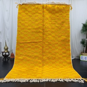 FABULOUS ORANGE RUG, Moroccan Handmade Yellow & Orange Rug, Sheep Wool Rug, Moroccan Checkered Rug, Handmade BerberRug, Area Rug, Rya rug