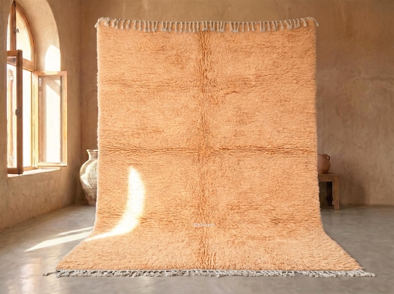 Moroccan Beni Ourain Wool Rug - Handmade Powder Peach High Pile Rug - Shaggy Berber Area Rug for Living Room and Bedroom | Afrikesh