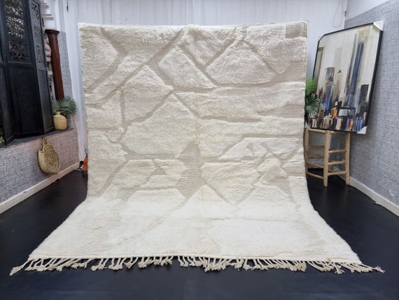 MOROCCAN SHAG RUG, Beni Ourain Rug, White Wool Rug, Custom Berber Carpet, One of a Kind Area Rug, Hand Tufted Rug.