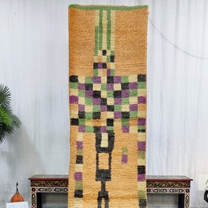 PRETTY BOUJAAD RUG, Moroccan Runner 2x11, Checkered Rug, Berber Rug, Large Orange and Purple Runner, Wool Rug, Handwoven Rug - Afrikesh Rug - One Side Fringes.
Pile Height: 1.5 cm-0.59 inches.