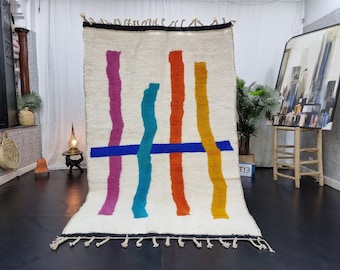 UNIQUE BENIOURAIN RUG, Moroccan Rug 5x8, Colorful Rug, Striped Rug, Handmade Rug, Handwoven Rug, Area Rug, Bohemian Rug, Funky Rug, Boho Rug