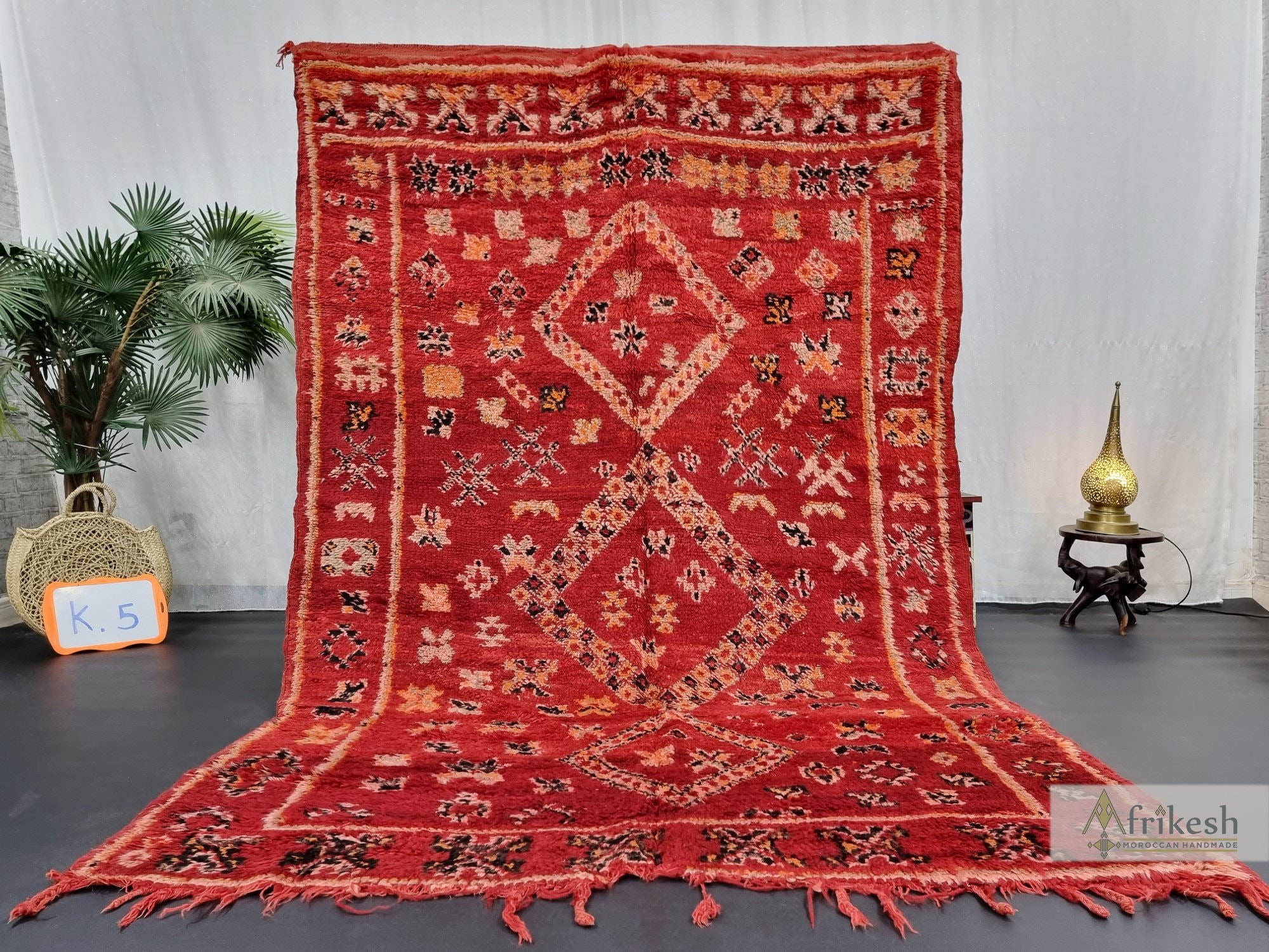Tapis Berbère Marocain 5.8x8 Ft - Laine Mouton, Tissé Main, Motifs Géométriques Boho - Neuf Sans étiquette