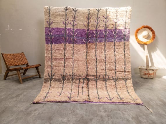 Lavender and Terracotta Boujaad Rug - 6x7ft Handmade Moroccan Wool Rug - Clay Tree Pattern Berber Area Rug for Bedroom | Afrikesh