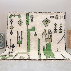 ARTISTIC WOOL RUG, Moroccan Handmade Rug, Mint Green Rug, Abstract Green Rug, Bohemian AfriKesh Rug, Handmade Wool Carpet, Berber Funky Rug