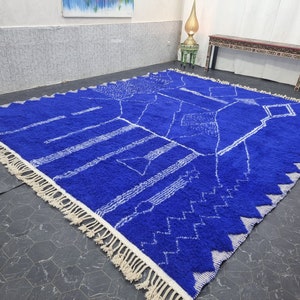 CUSTOM BENIOURAIN CARPET, Moroccan Handmade Rug, Royal Blue And White Rug, Abstract Rug,Handmade Wool Carpet,Azilal Berber Rug,Handwoven Rug image 4