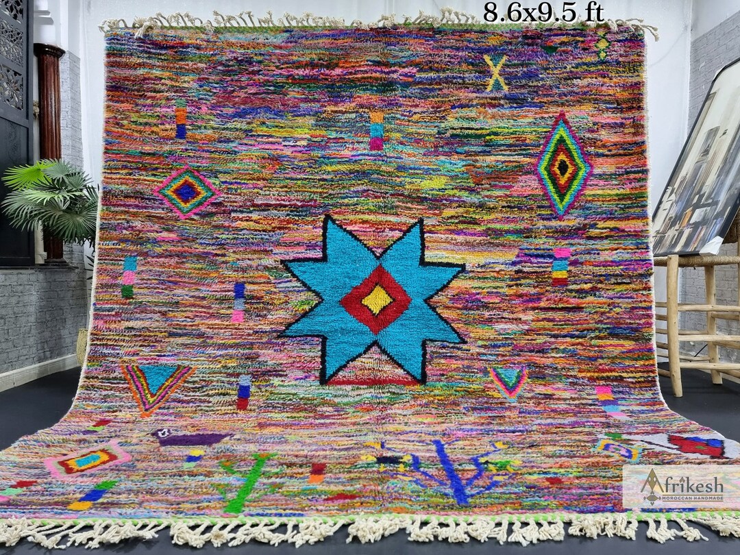 8x9 Rug VIBRANT BERBER CARPET 8x9, Woven Moroccan Rug, Colorful Beni Ourain Rug ...
