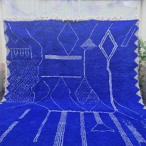 CUSTOM BENIOURAIN CARPET, Moroccan Handmade Rug, Royal Blue And White Rug, Abstract Rug,Handmade Wool Carpet,Azilal Berber Rug,Handwoven Rug image 2