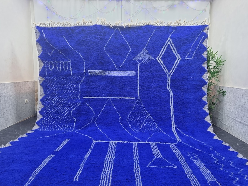 CUSTOM BENIOURAIN CARPET, Moroccan Handmade Rug, Royal Blue And White Rug, Abstract Rug,Handmade Wool Carpet,Azilal Berber Rug,Handwoven Rug image 2