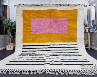 MAGNIFICENT MOROCCAN RUG, Made To Order Carpet, Berber Beniourain Rug, Mustard and Pink Rug, Handmade Rug, Striped Rug, Wool Rug, Area Rug.