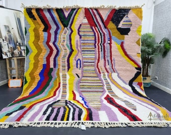 Stunning BOHEMIAN AREA RUG, Custom Yellow and Pink Moroccan Rug, Abstract Handmade Wool Rug, Berber Cozy Chic Rug, Colorful