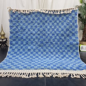MOROCCAN HANDMADE RUG, Moroccan Handmade Rug, Checker Blue Rug, Handmade Wool Rug, Blue Shades Rug, Handmade Berber Rug, Moroccan Area Rug
