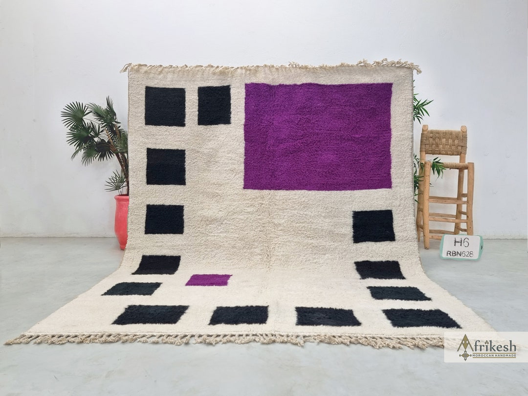 BLACK & PURPLE RUG, Handmade Berber Carpet, Authentic Moroccan Rug ...
