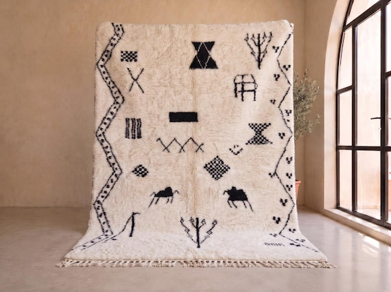 BERBER Moroccan Rug, Handmade Beni Ourain Rug, Bohemian Carpet, Tribal Tatoos Rug, Abstract Rug, Wool Handwoven Rug, Tapis Marocain