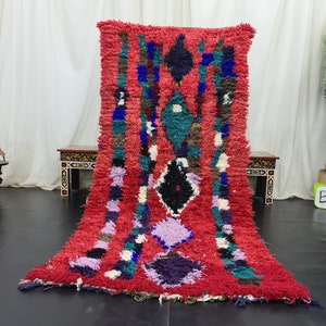 VINTAGE MOROCCAN RUG, Handmade Berber Rug, Tribal Bohemian Carpet - Antique Vintage  Rug, Abstract Wool And Cotton Rug,Red Geometric Rug