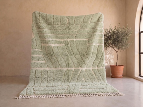 Sage Green Beni Ourain Rug - Handmade Moroccan Wool Rug - Modern Geometric Diamond Berber Area Rug for Living Room and Bedroom | Afrikesh