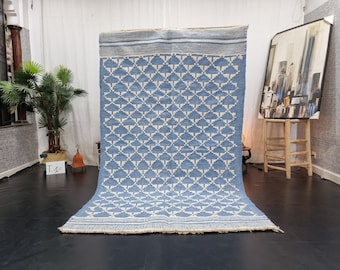 Handmade Kilim Rug: Blue & White Berber Wool Rug