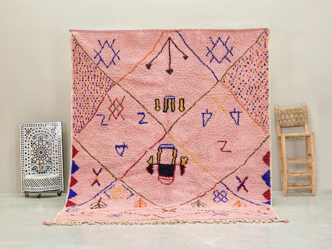 PINK BERBER RUG, Beni Ourain Moroccan Rug, Personalized Wool Rug