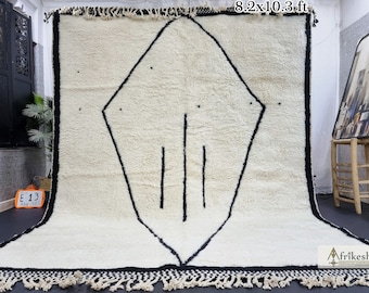 Tapis Marocain Berbère 6.5x10 Ft - Laine Tuftée Main - Blanc Cassé Moderne