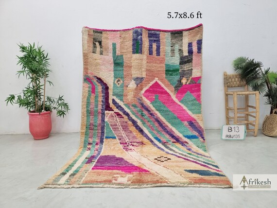 ARTISTIC DESIGN 5x8, Moroccan Vintage Decor, Unique Wool Area Carpet, Boho Chic Hand Knotted Rug, Authentic Funky Berber Rug, BOUJAAD Style