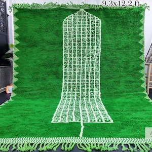 UNIQUE GREEN CARPET, Moroccan Rug 9x12, Green and White Rug, Checkered Beniourain Rug, Handmade Rug, Area Rug, Handwoven Berber Wool Rug.