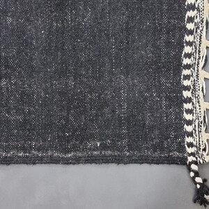 STUNNING KILIM RUG, Custom Flatweave Rug, Handmade Rug, Black and White Rug, Moroccan Rug, Area Rug, Plain Rug, Patchwork Rug, Wool Rug-Afrikesh Rug-One Side Fringes.
