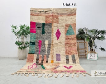 Clay Terracotta Handwoven Boujaad Berber Rug, Cream Boho Chic Moroccan Carpet (5.4 x 8.8ft)