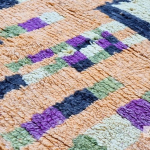 PRETTY BOUJAAD RUG, Moroccan Runner 2x11, Checkered Rug, Berber Rug, Large Orange and Purple Runner, Wool Rug, Handwoven Rug - Afrikesh Rug - One Side Fringes.
Pile Height: 1.5 cm-0.59 inches.