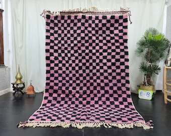 Beni Ourain Rug, Moroccan Rug, Handmade Carpet, Tribal Rug, Berber Rug, Sheep Wool Rug, Black and Pink Rug, Tapis Marocain, Teppish Marokko.