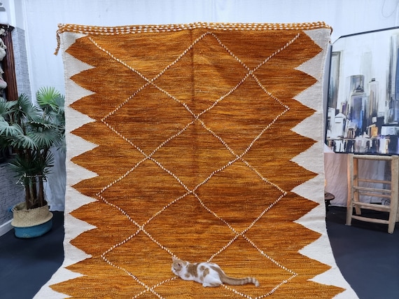 Moroccan 7x10 FT Rug Sheep Wool Handmade Boho Geometric