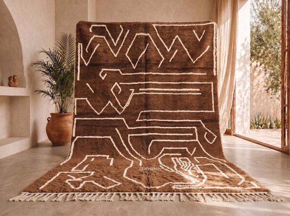 Custom Moroccan Rug – Rich Brown Moroccan Wool Tribal High Pile Berber Area Rug