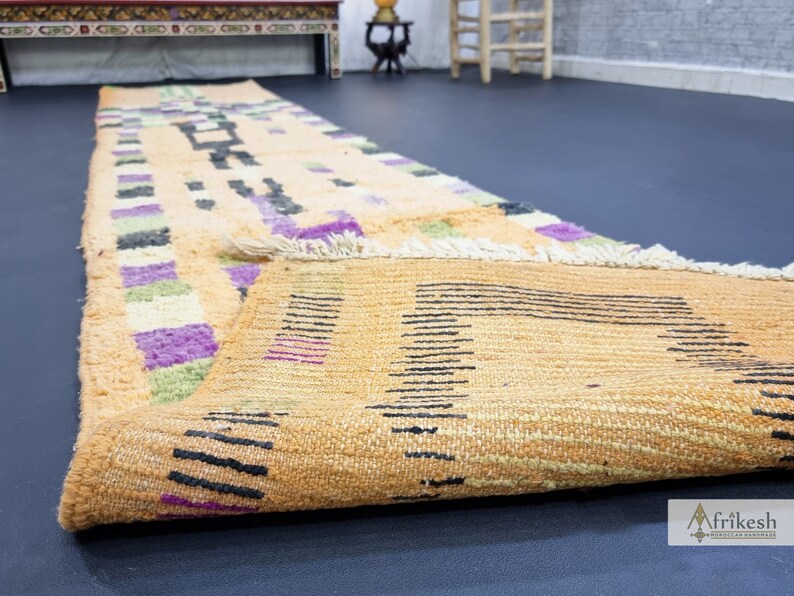 PRETTY BOUJAAD RUG, Moroccan Runner 2x11, Checkered Rug, Berber Rug, Large Orange and Purple Runner, Wool Rug, Handwoven Rug - Afrikesh Rug - One Side Fringes.
Pile Height: 1.5 cm-0.59 inches.