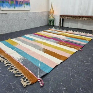 TAPPETO KILIM UNICO, tappeto a tessitura piatta, tappeto tessuto Kilim, tappeto colorato, tappeto geometrico personalizzato, tappeto ad area, tappeto marocchino, tappeto in lana intrecciata a mano, tappeto Funky immagine 4