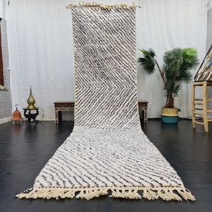 MOROCCAN HANDMADE RUNNER, Beni Ourain Striped Runner, White And Dark Brown Rug, Handwoven Rug, Handmade Runner, Area Wool Rug, Bohemian Rug