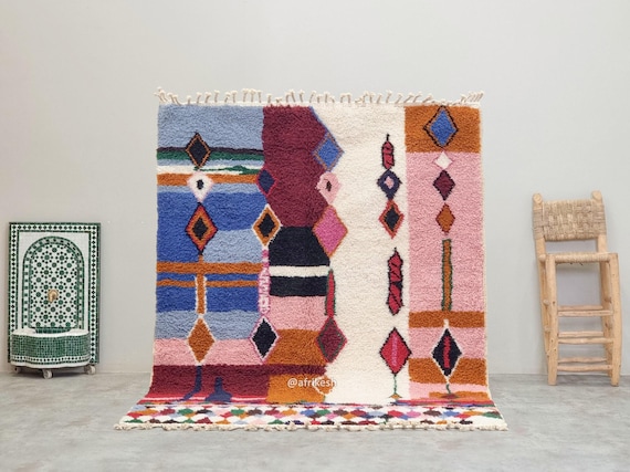 ARTISAN HANDMADE MOROCCAN Rug, Soft Shag Berber Carpet, Colorful Geometric Area Rug, Custom Size Wool Rug