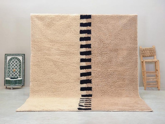 HAND KNOTTED RUG, Moroccan Beni Ourain Rug, Taupe Berber Carpet, High-Quality Durable Wool Rug, Custom Size Area Rug, Geometric Beni Rug