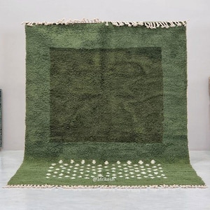 AUSGEZEICHNETER DOPPELTER TEPPICH, Weicher Beni Ourain Teppich, Authentischer Marokkanischer Teppich, Weißer & Grüner Woll Berberteppich.