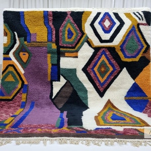 BEAUTIFUL MOROCCAN RUG, Custom Beni Ourain Rug, Purple & White Diamond Boho Rug, Shaggy Handmade Wool Rug, Beni Rugs.
