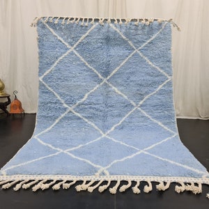 WUNDERSCHÖNER BENIOURAIN TEPPICH, Marokkanischer Teppich, Schafwolle Teppich, Berber Teppich, Baby Blauer Teppich, Geometrischer Teppich, Handgewebter Teppich