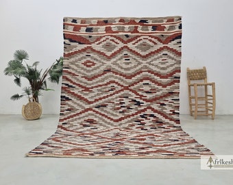 ELEGANTE ALFOMBRA Kilim plana, alfombra personalizada hecha a mano, alfombra geométrica de tejido plano MARROQUÍ, alfombra Kilim de lana multicolor, alfombra bohemia de tejido liso.