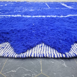 CUSTOM BENIOURAIN CARPET, Moroccan Handmade Rug, Royal Blue And White Rug, Abstract Rug,Handmade Wool Carpet,Azilal Berber Rug,Handwoven Rug image 6