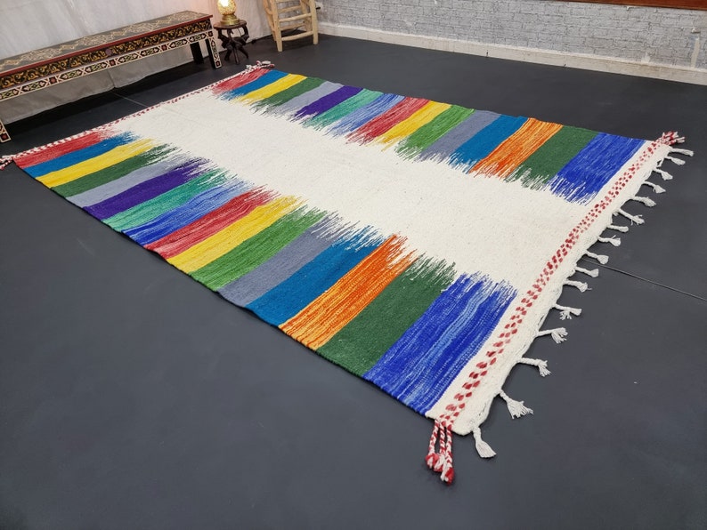 Zanafi Moroccan Rug
Flat Area Rug
Handmade Rug
Berber Rug
Custom Rug
Flatweave Kilim
Moroccan Rug
Blue and Yellow Rug
Striped Wool Rug